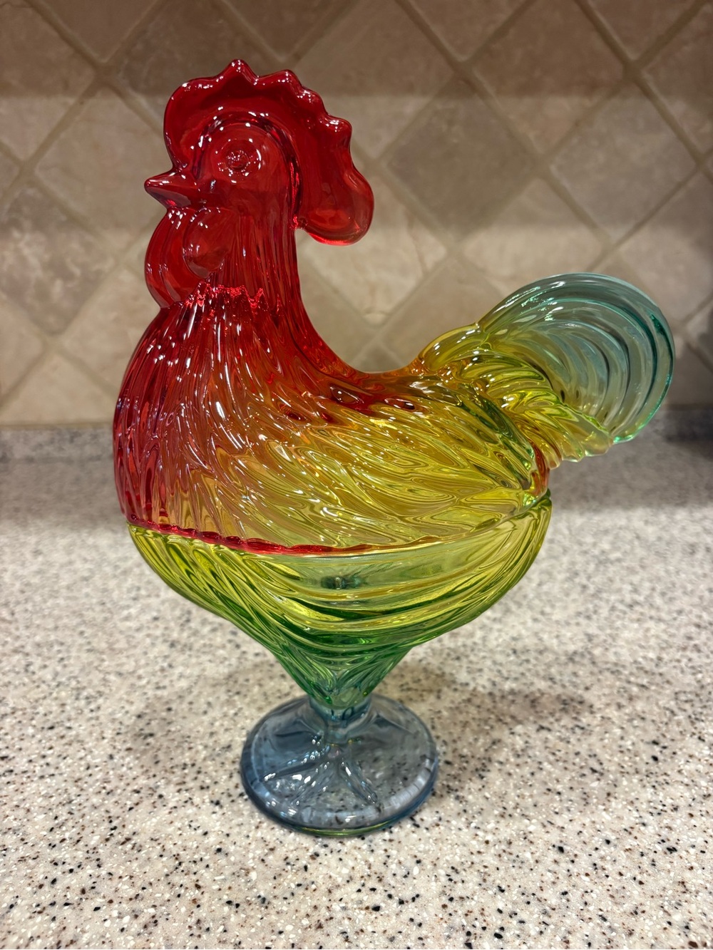 Glass Rooster Nesting Pedestal Bowl with Stand Multicolor/Rainbow
